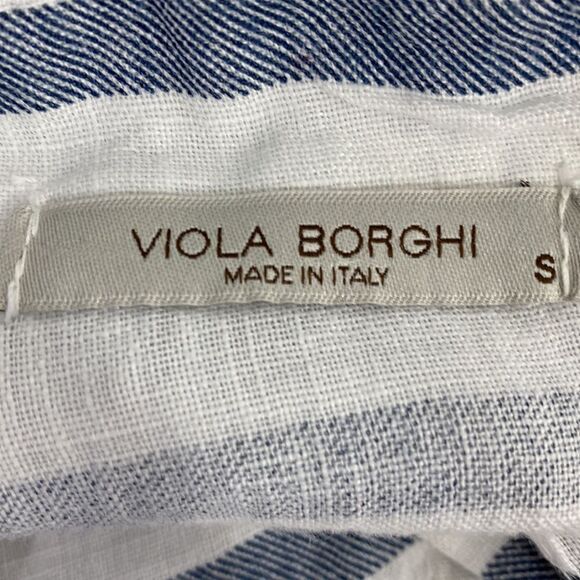 Viola Borghi Linen Blue White Stripes Button Up Tunic Blouse Size S - Picture 5 of 8